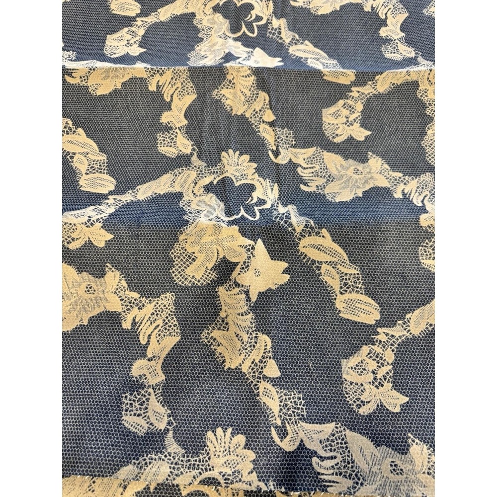 Vintage Floral Lace Print Indigo Blue Denim Fabric Textile for Sewing and Crafts